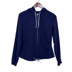 Carve Designs Navy Blue Teal Pink Full Zip Hooded Windbreaker Jacket Size Small